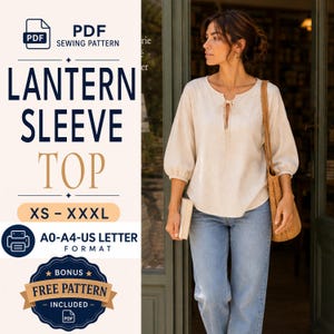 Lantern Sleeve Blouse Sewing Pattern | Puff Sleeve Oversized Top | Relaxed Fit Shirt Pattern | Women Blouse Pattern | Puff Sleeve Top