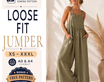 Wide Leg Jumper Pattern | Overall Sewing Pattern | Jumper Pattern | Baggy Romper | Overalls Pattern | Romper Pattern | Oversized Jumper