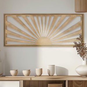 Minimalist Boho Sun Sunshine Design Wood Wall Art, Modern Sunrise Sunset Neutral Wall Art, Openwork Wall Hanging,Living Room Above Bed Decor