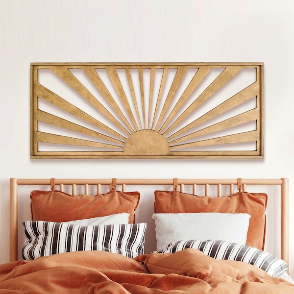 Minimalist Boho Sun Sunshine Design Wood Wall Art, Modern Sunrise Sunset Neutral Wall Art, Openwork Wall Hanging,Living Room Above Bed Decor