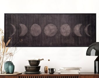 Framed Wood Wall Art Moon Phases, Moon Wall Art, Boho Rustic Geometric Line Art, Minimalist design,Celestial,Lunar Eclipse,Living Room Decor