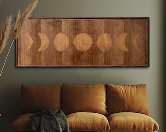 Mondphasen Wandbild MIT Rahmen, Mond Wanddeko aus Holz, Mondfinsternis, Boho Rustikal Nordisch Minimalistisch, Wohnzimmer Schlafzimmer Deko