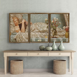 Set di 3 stampe d'arte romantica vintage, tela incorniciata, arazzo, decorazione da parete per amanti dei libri.