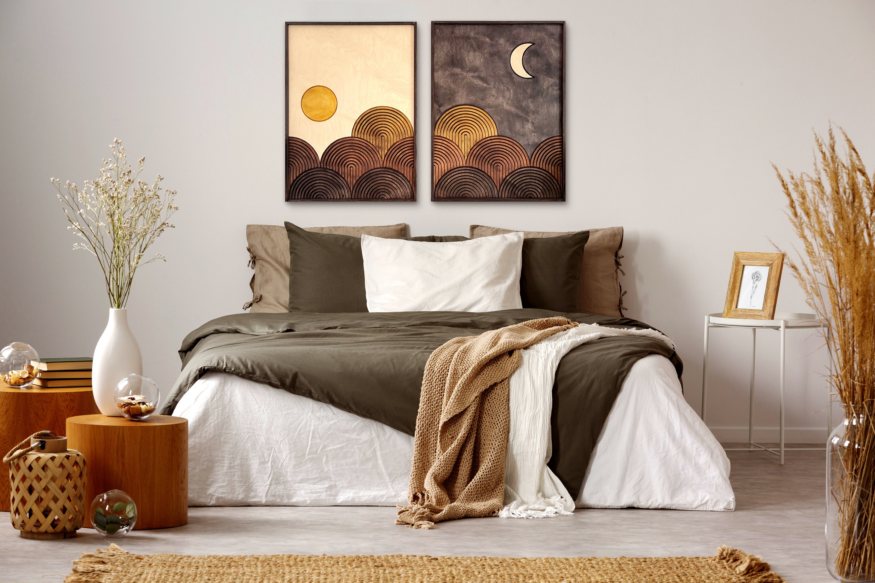 TEXTURED Day and Night 2 Piece Wood Wall Art Set FRAMED, Mid TEXTURED Day and Night 2 Piece Wood Wall Art Set FRAMED, Mid