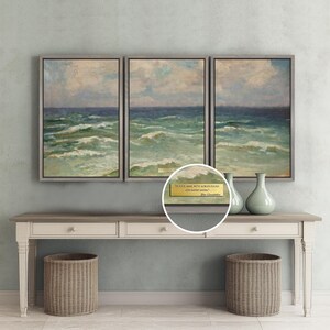 Quadro da parete con cornice raffigurante l'oceano, quadro da parete con motivi costieri, quadro da parete con motivi sulla spiaggia, stampa estiva vintage per decorazioni da parete per case sulla spiaggia, set di 3 quadri su tela extra large