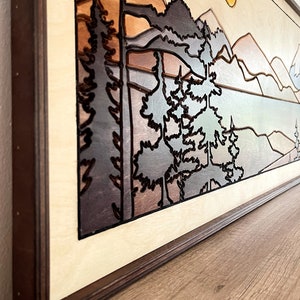 Minimalist Wood Mountain Lake Landscape Panorama Wall Art, Forest Tree ...