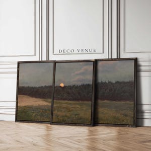 Sunset Forest Landscape 3 Piece Framed Canvas Wall Art with optional Dedication Wall Art Rustic Nature Print Set of 3 Farmhouse Wall Decor