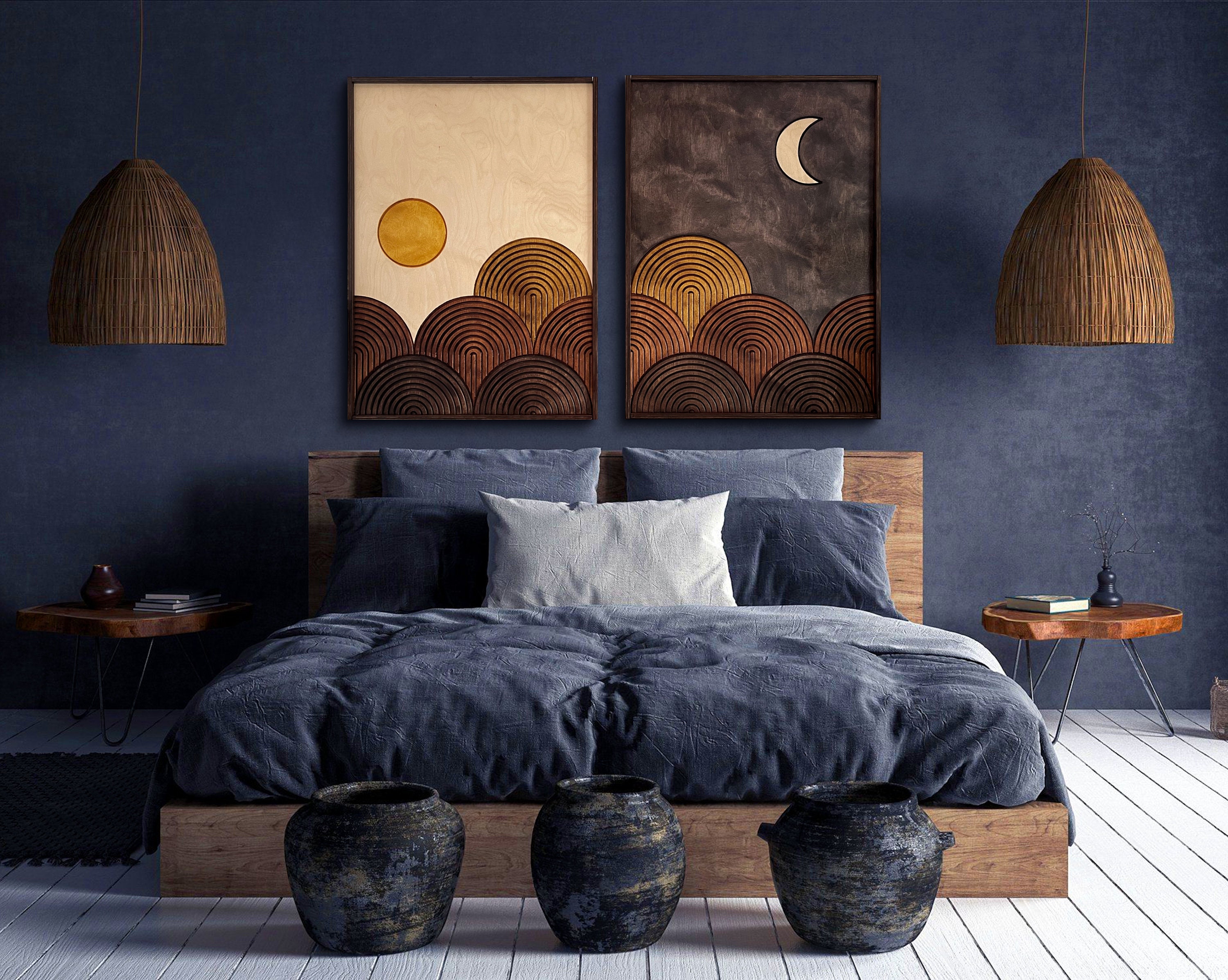 TEXTURED Day and Night 2 Piece Wood Wall Art Set FRAMED, Mid TEXTURED Day and Night 2 Piece Wood Wall Art Set FRAMED, Mid