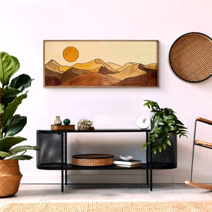 Desert Sun Panoramic Wood Wall Art, Wood Carving Wall Art, Earth Tone Dunes Wall Art, Watercolor Landscape Art, Terracotta Boho wall decor image 6