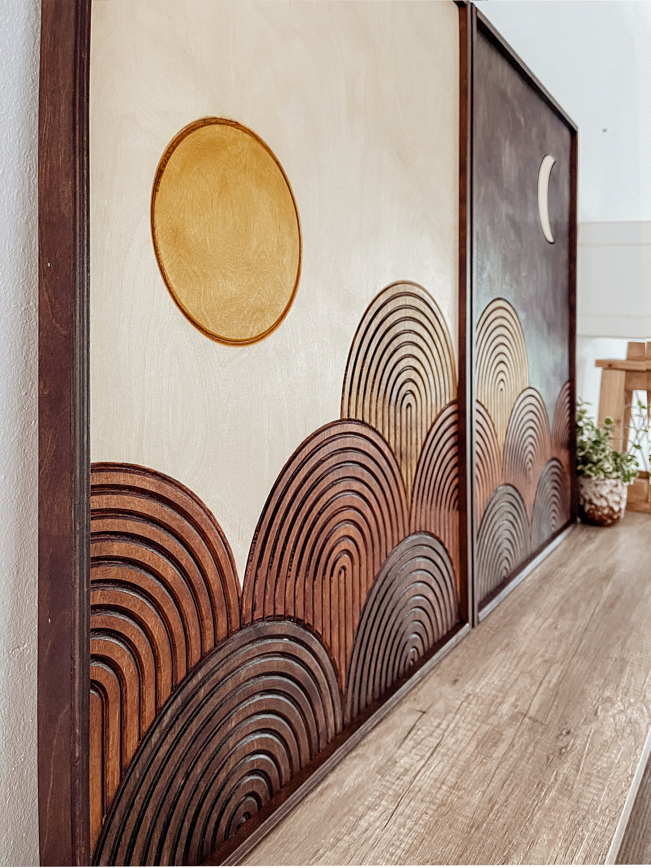 TEXTURED Day and Night 2 Piece Wood Wall Art Set FRAMED, Mid TEXTURED Day and Night 2 Piece Wood Wall Art Set FRAMED, Mid