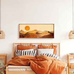 Desert Sun Panoramic Wood Wall Art, Wood Carving Wall Art, Earth Tone Dunes Wall Art, Watercolor Landscape Art, Terracotta Boho wall decor image 7