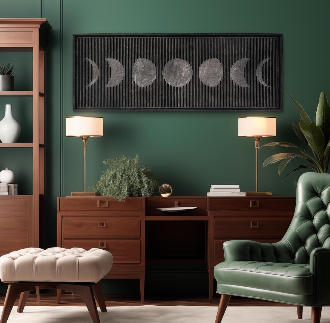 Black Carved Moon Phases, Wooden Framed Wall Art, Modern Minimalist ...