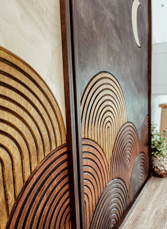 TEXTURED Day and Night 2 Piece Wood Wall Art Set FRAMED, Mid TEXTURED Day and Night 2 Piece Wood Wall Art Set FRAMED, Mid