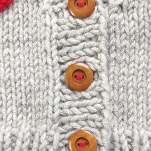 Button details of the custom order cardigan.