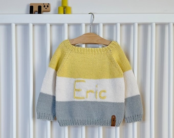 Custom Knit Name Sweater For Baby and Kids, Unisex Embroidery Sweater For Toddler, Newborn Boy Coming Home Outfit, New Mom Gift Postpartum