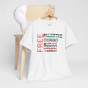 GRATIS VERZENDING VK, uniseks zwaar katoenen T-shirt - Free Palestina, Congo, Soedan, Jemen T-shirt, zomershirts, zomermode, zomerkleding