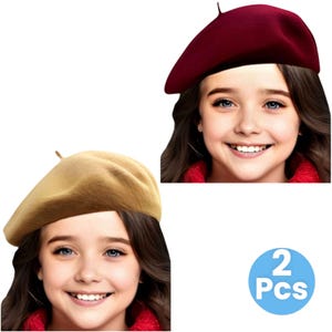Burgundy Beret Set for Girls – 2 Pcs French Artist Hats, Winter Classic Style Cap, Toddler Outfit Accessory, Stylish Girls Fall Hat