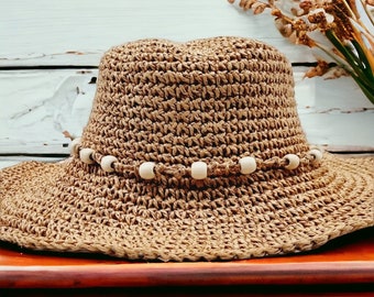 Chapeau détaillé pliable en paille biologique pour femme, chapeau de plage pour femme, chapeau de paille d'été, chapeau de paille à visière, chapeau de plage et de piscine