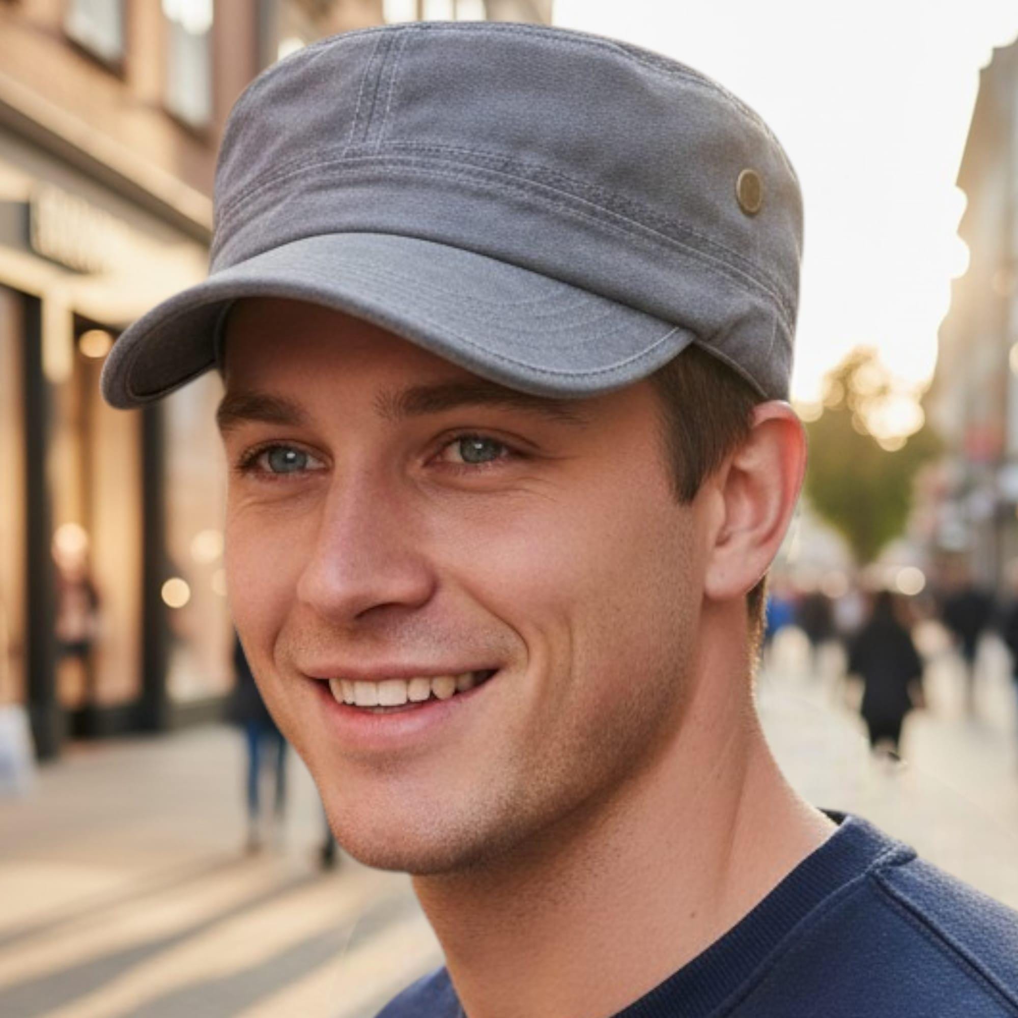Mens Vintage Castro Cap Washed Cotton Military Hat Adjustable Casual ...