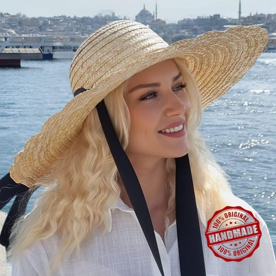 Handwoven Straw Sun Hat with Chin Tie Women main image 4