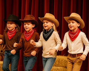 Brown Kids Cowboy Hat With Bandana – PU Suede Western Hat  display picture 3