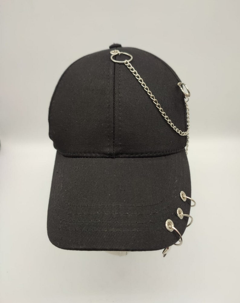 Unisex Black Cotton Baseball Cap – Chain Detail Piercing Hat - Etsy