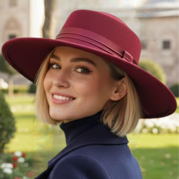 Wool Felt Wide Brim Hat for Women – Elegant Ribbon Gondola  display picture 3