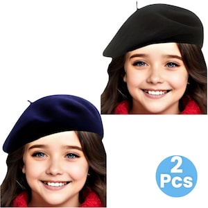 2 Pcs Black Beret Hats for Girls, French Artist Style Winter Caps, Chic Toddler Outfit Accessory, Stylish Kids Fall Hat Set, Gift for Girls