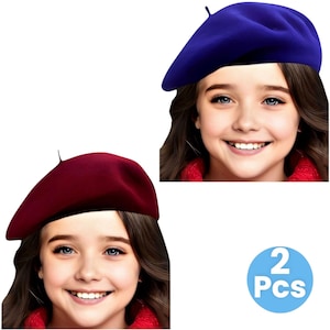 2 Pcs Navy Blue Beret Set for Girls – French Artist Style Caps, Toddler Outfit Accessory, Stylish Winter & Fall Hat Set, Gift for Girls