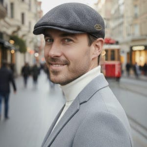 Casquette plate London en mélange de laine pour hommes – Gavroche classique à dos élastique pour un style hivernal