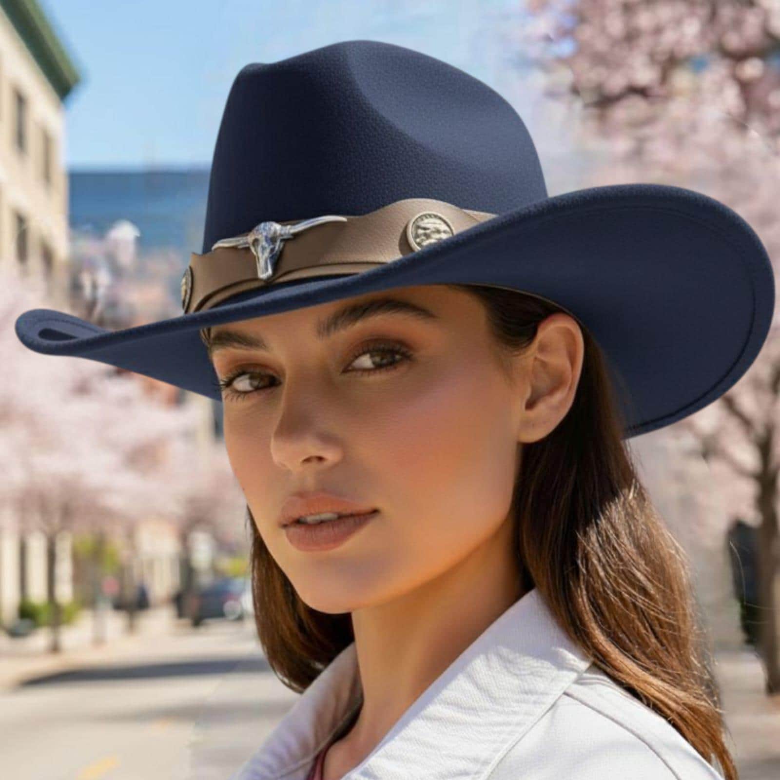 Blue Steer Head Pointed Western Fedora Hat Western Fedora  main image 4