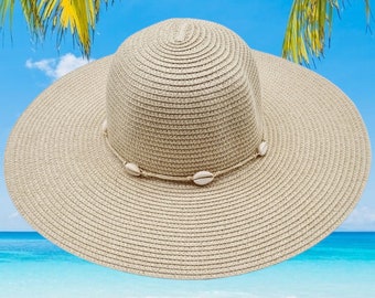 Chapeau de paille à large bord avec étoile de mer pour femme pour l'été, chapeau de plage souple, chapeau pliable, chapeau de protection UV, chapeau pare-soleil