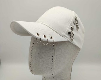 White Cotton Designer Hat, 100% Cotton Hat, Fashion Hats, Men's and Women's Piercing Hat, Men's Summer Hat, Mother Day Gift