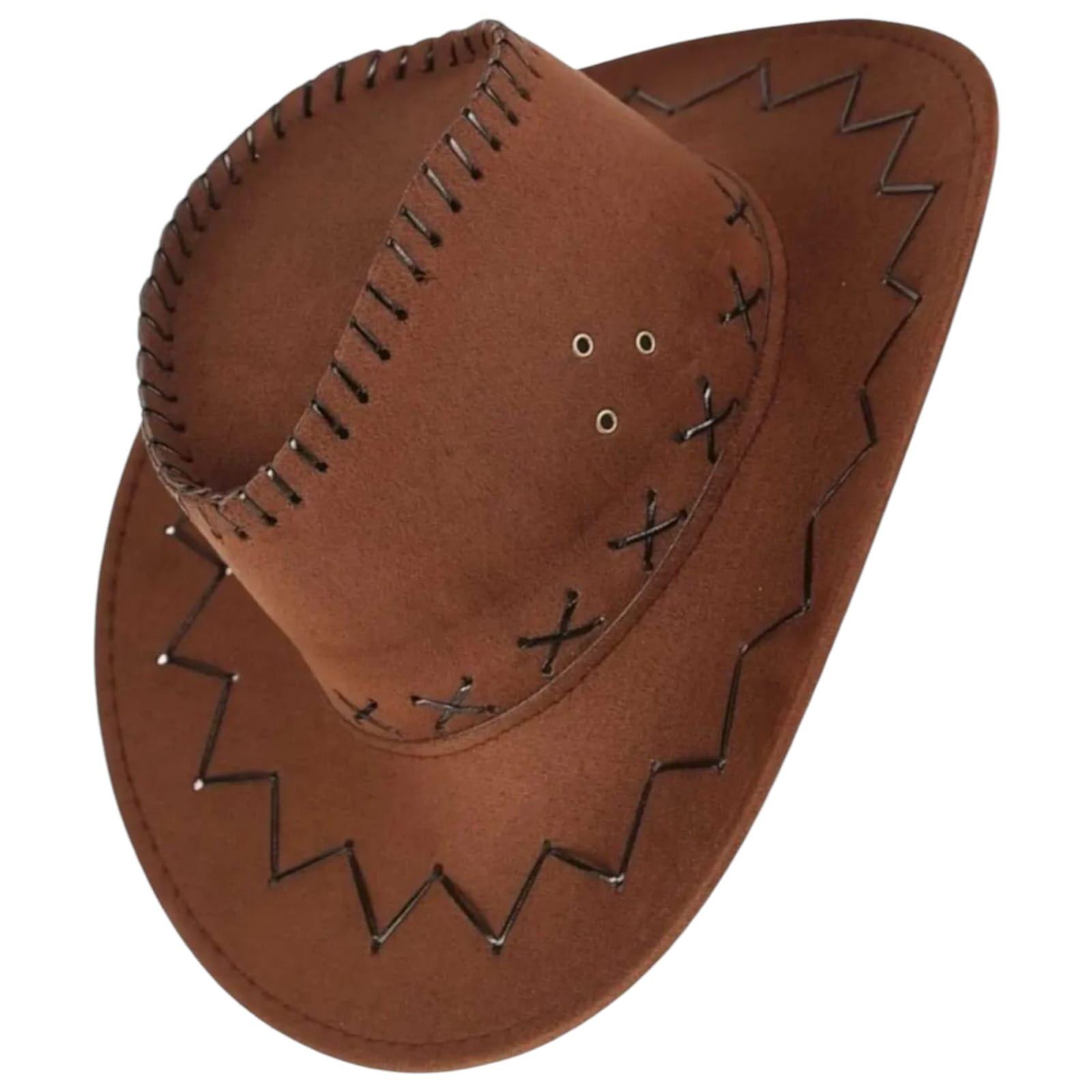 Brown Kids Cowboy Hat With Bandana – PU Suede Western Hat 