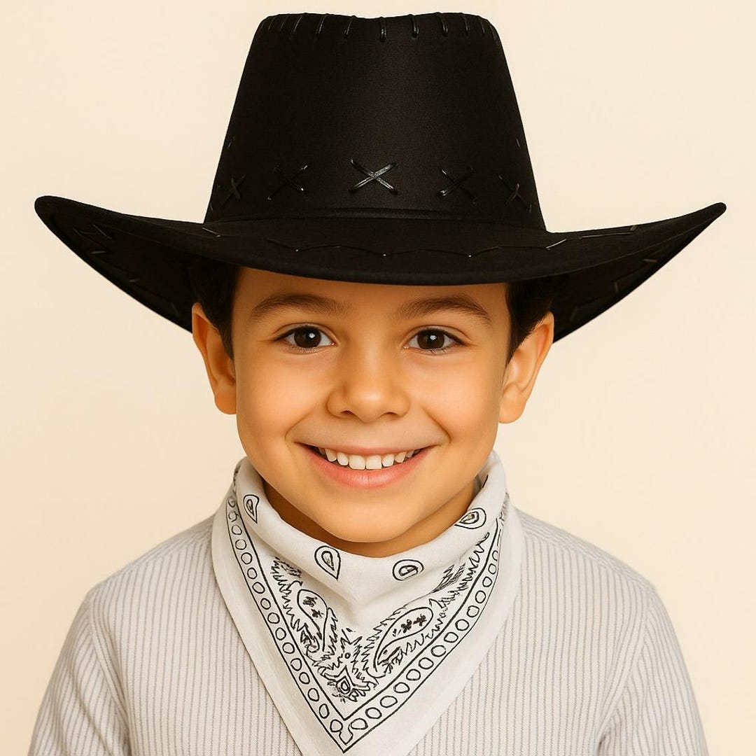 Kids Black Cowboy Hat With Bandana PU Suede Western Cap Etsy kids-black-cowboy-hat-with-bandana-pu-suede-western-cap-etsy
