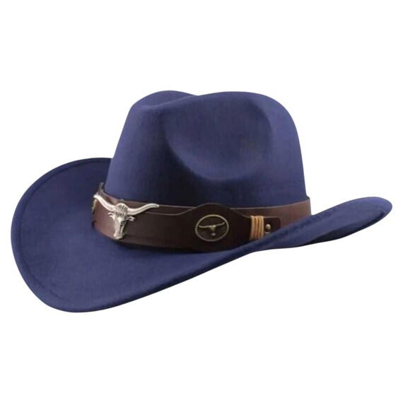 Texas Cowboy Hat: Wide Brim Fedora With Bull Emblem - Etsy  display picture 2