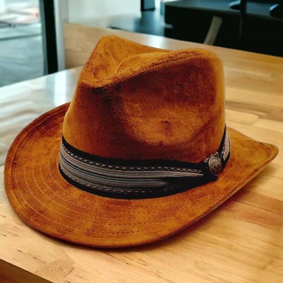 Vintage Tan Suede Western Cowboy Fedora Hat Unisex Size Medium TYGHBN  main image 3
