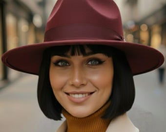Women’s Felt Fedora Hat – Adjustable Inner Band Classic Panama Style Winter Accessory