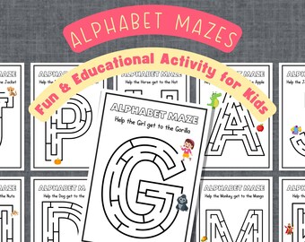 Back to School Printables, Alphabet Letter Maze Worksheets. PreK, Toddlers, Homeschool Learning, Maze Worksheet. Instant Download.