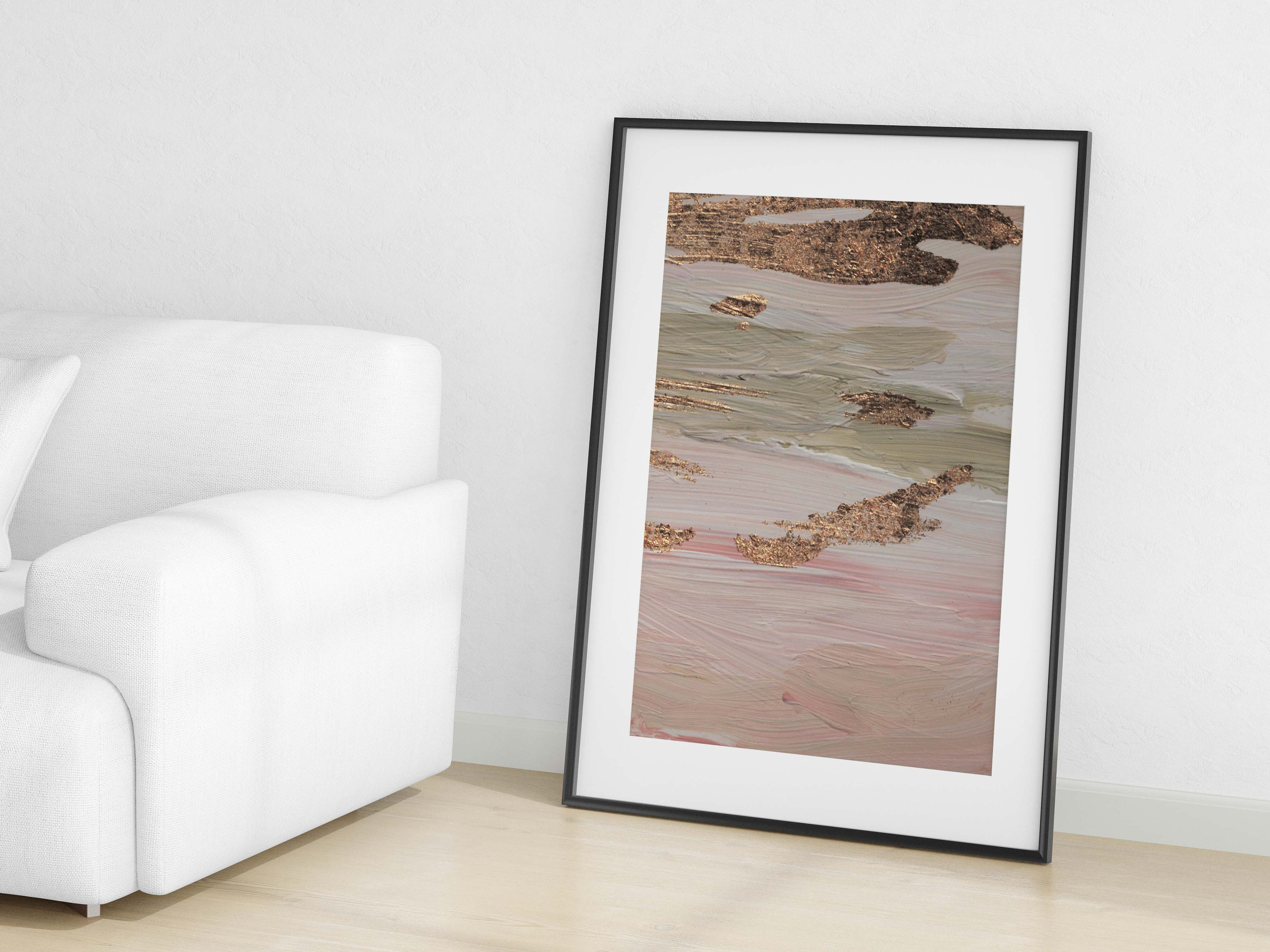 Set of 3 Pink Gold Wall Art. Rose Gold Abstract Luxury Art Print