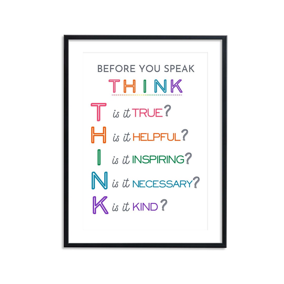 Think Before You Speak Quote Poster. Classroom Wall Print. Etsy