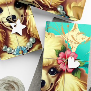Vintage Poodle Gift Wrap: Colorful Dog Birthday Wrapping Paper