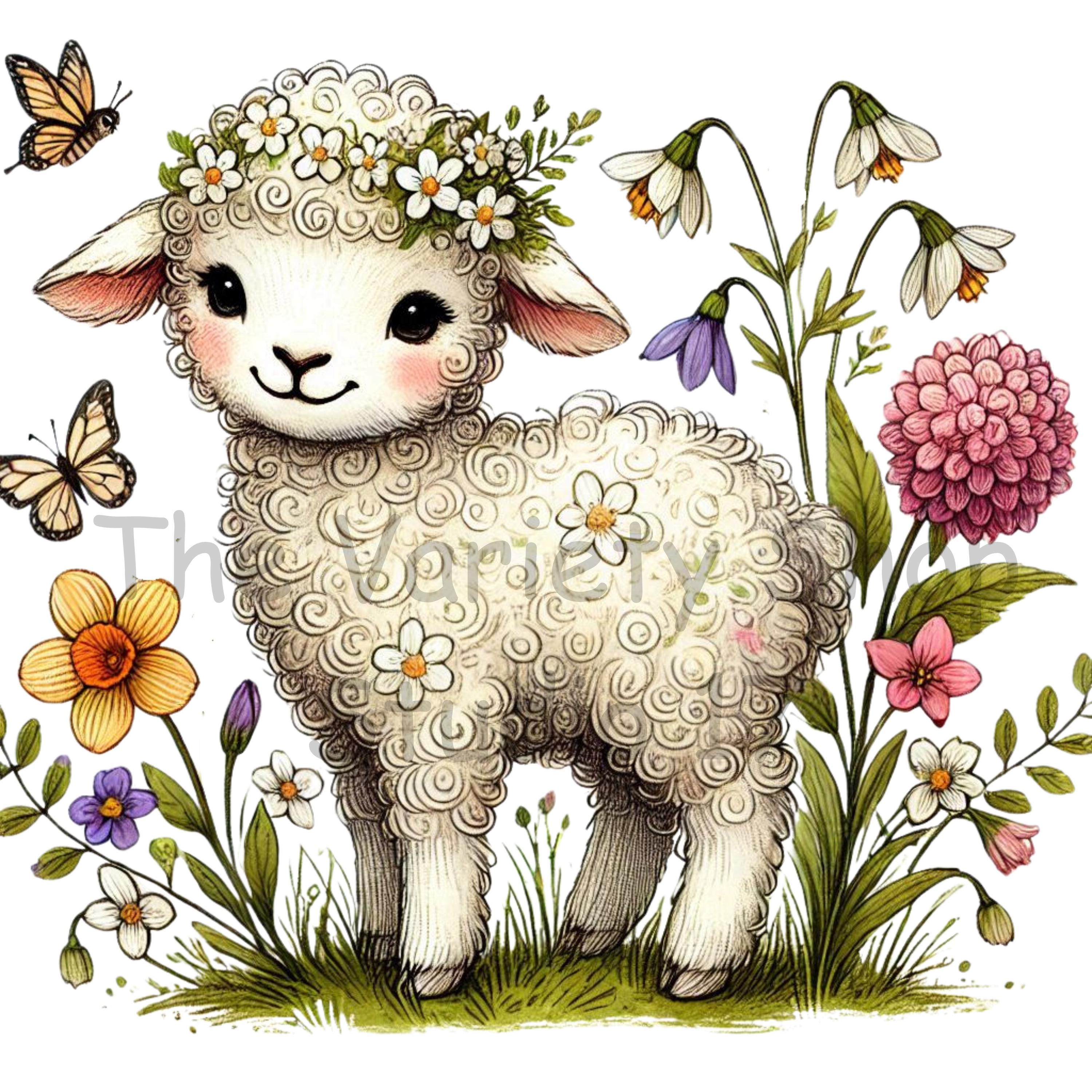 Spring Lamb PNG: Cottagecore Floral Design (Digital Download)
