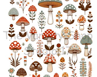 Vintage Mushroom PNG: Cottagecore Sublimation Design (Digital Download)