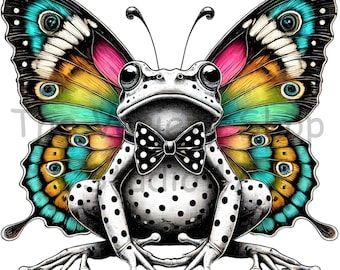 Cottagecore Frog PNG: Butterfly Wings Sublimation Design (Digital Download)