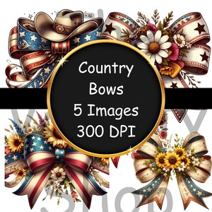 Country Western Bow PNG: Patriotic Sunflower Design (Digital Download)