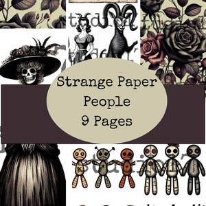 Strange Paper People, Halloween Clip Art, Skeleton Ephemera, Dark Academia, Creepy Junk Journal Supply, Altered Art, Mixed Media, ATC