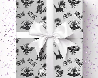 Wrapping Paper, Cute Goth Punk Animals Gift Wrap, Alternative Gift Packaging, Unique Present Decor, Birthday Party Supplies, Craft Paper