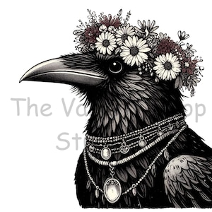 Whimsical Raven PNG: Cottagecore Sublimation Design (Digital Download)
