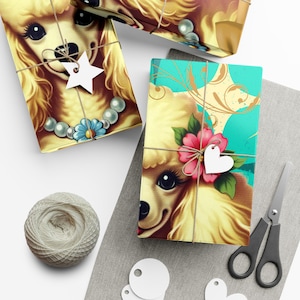 Vintage Poodle Gift Wrap Papers, Colorful Dog Wrapping Paper for Birthdays, Holidays, Pet Lovers, Crafting, Unique Gift Packaging